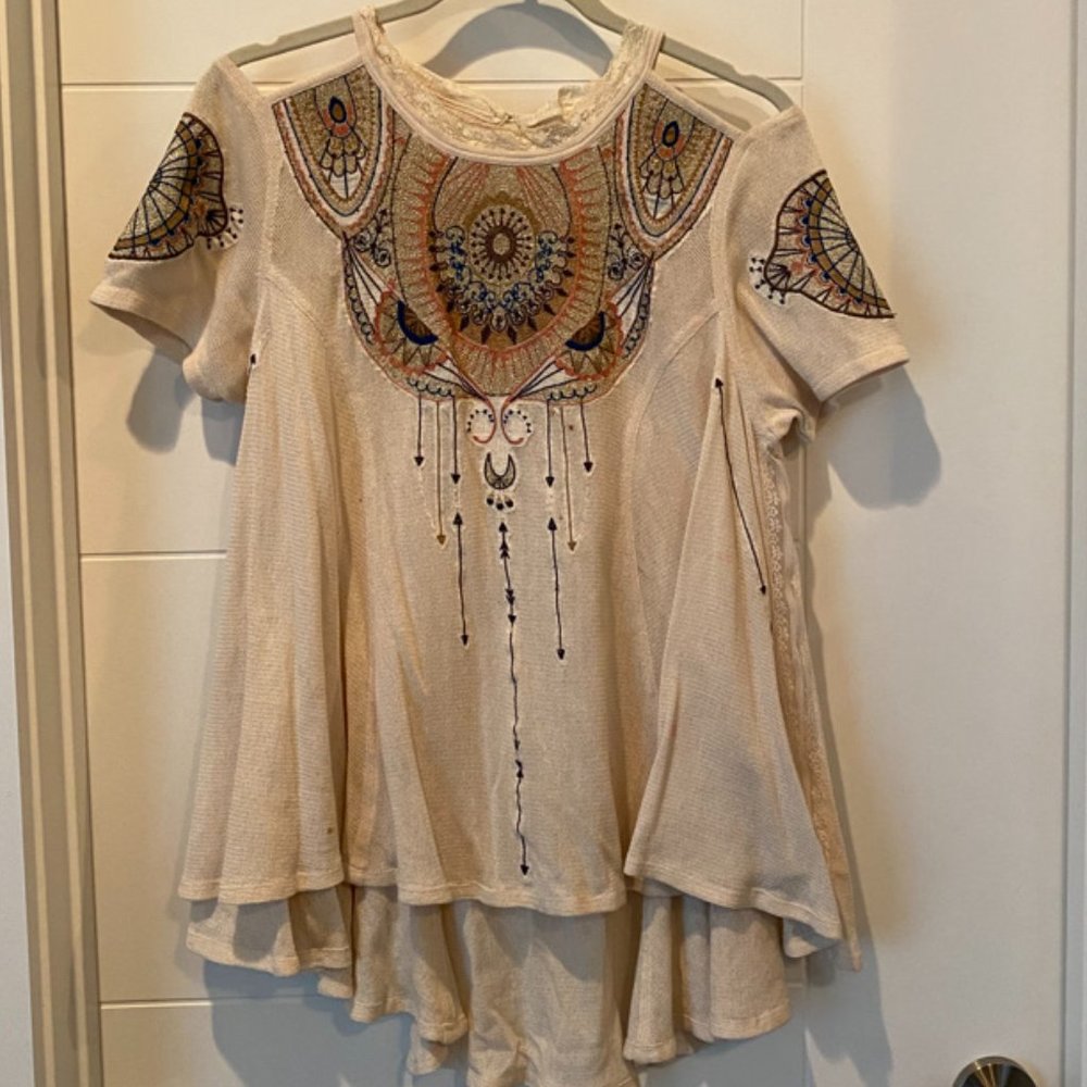 Free People Cut Out Embroidered Blouse